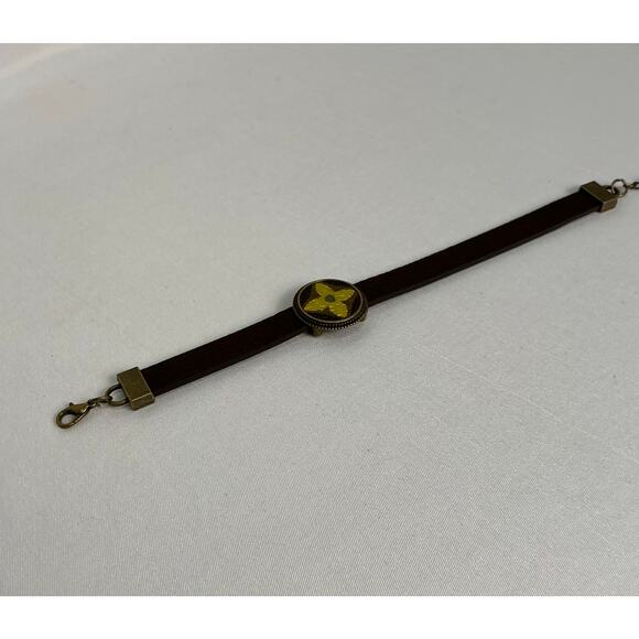 Louis Vuitton Monogram Canvas Brown Leather Bracelet Metallic Gold - Picture 3 of 7